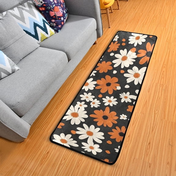 Small Flowers in Orange and White Long Floor Mat Runner Rug Area Mat Noise Reduction Water Absorbent Non-Slip 72" x 24"