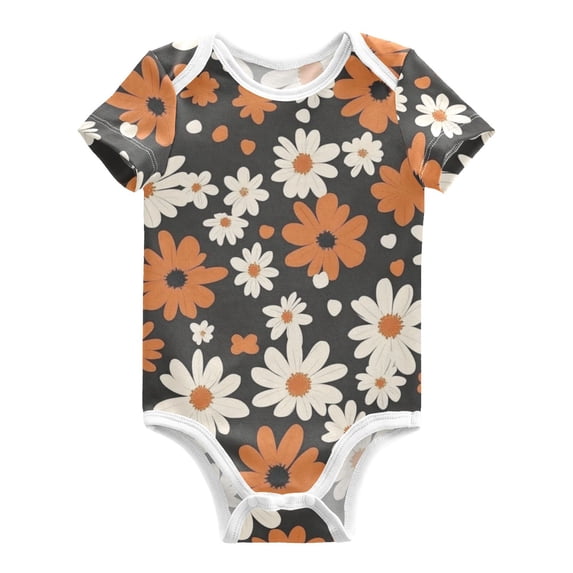 Small Flowers in Orange and White Pure Cotton Bodysuit Short Sleeve Pajamas One-Piece Romper Unisex 12M