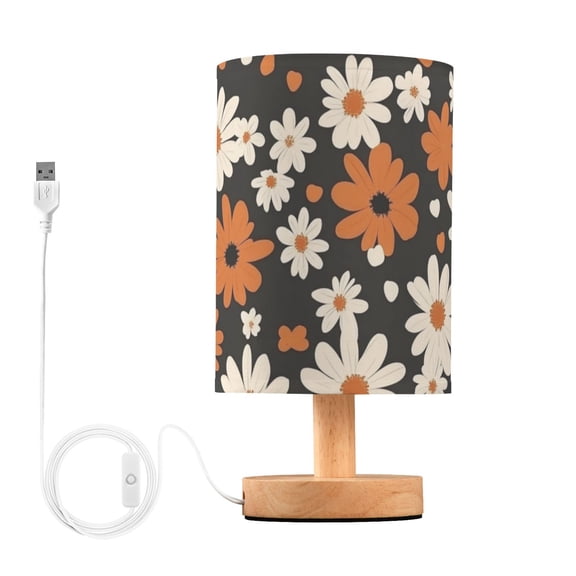 Small Flowers in Orange and White Table Lamp with USB Port LED Warm Light Lamp Night Light Home Decor