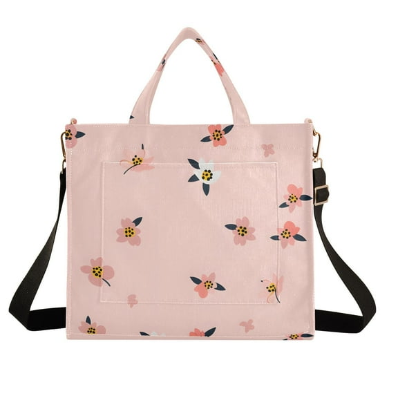 Small Flowers with Leaves Corduroy Tote Bag Handbag Large Messenger Bag Shoulder Crossbody Zipper Bag Purse