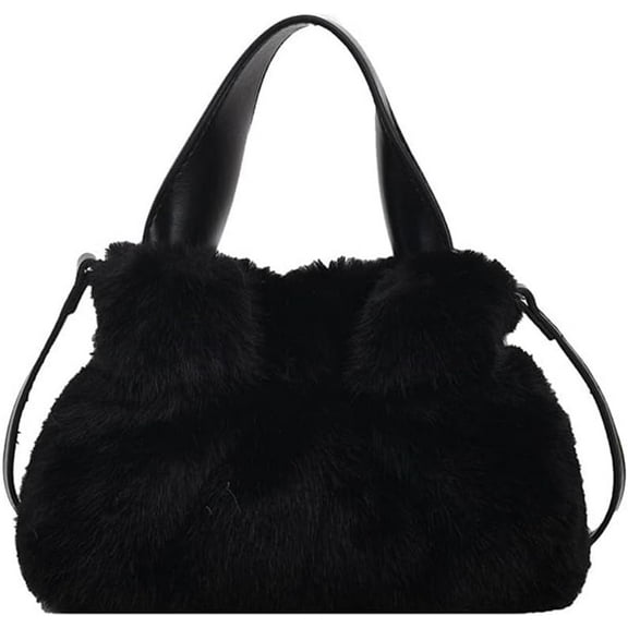 Small Fluffy Tote Bag with Strap Faux Fur Satchel Handbag and Purse Fuzzy Hobo Bucket Bag Top Handle Furry Purse