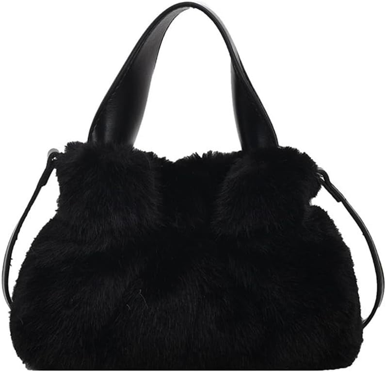 Small Fluffy Tote Bag with Strap Faux Fur Satchel Handbag and Purse Fuzzy Hobo Bucket Bag Top Handle Furry Purse