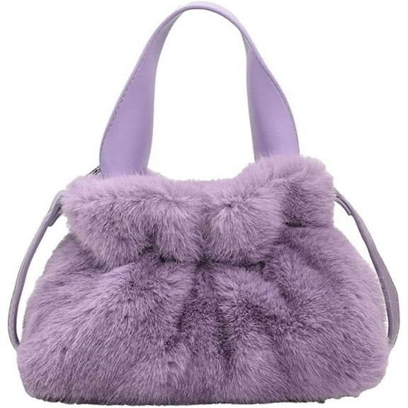 Small Fluffy Tote Bag with Strap Faux Fur Satchel Handbag and Purse Fuzzy Hobo Bucket Bag Top Handle Furry Purse