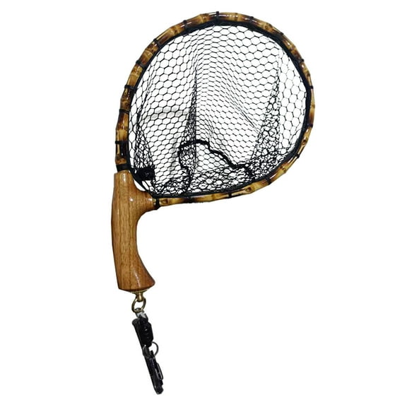 Fly Fishing Net with Release - Lightweight Wooden Handle Trout Net with Rubber-Coated Mesh - Catch & Release Landing Net for Bass, Minnow & Freshwater Fishing