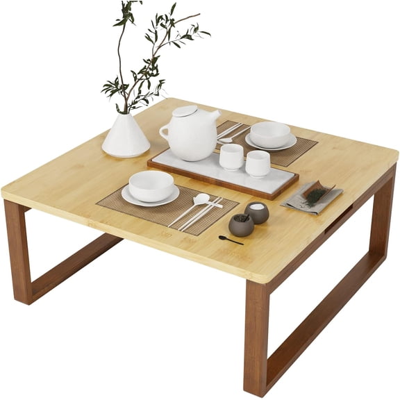 Small Foldable Coffee Table, Wooden Low Floor Desk, Bamboo Japanese Dining Table, Square Tatami Tea Sitting Table For Living Room, Natural