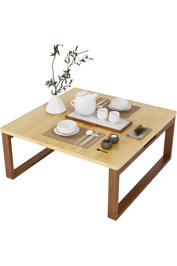 Small Foldable Coffee Table, Wooden Low Table for Sitting on The Floor, Bamboo Floor Desk, Japanese Dining Table, Tatami Table for Living Room Bedroom