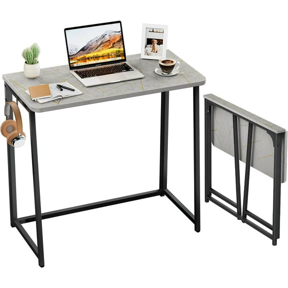 Small Foldable Computer Desk Writing Study Desk Easy Assembly Space-Saving Foldable Laptop Table Writing Workstation for Home Office,Grey