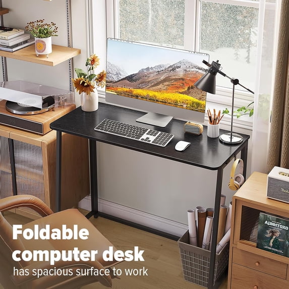 Small Foldable Computer Desk Writing Study Desk Easy Assembly Space-Saving Foldable Laptop Table Writing Workstation for Home Office