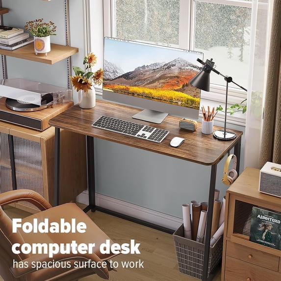 Small Foldable Computer Desk Writing Study Desk Easy Assembly Space-Saving Foldable Laptop Table Writing Workstation for Home Office