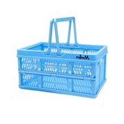 Foldable Plastic Storage Basket with Handles, Collapsible Crate Organizer for Home, Office, Car, Blue