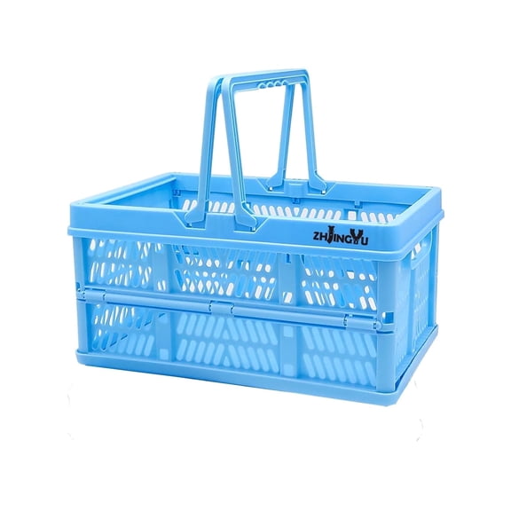 Foldable Plastic Storage Basket with Handles, Collapsible Crate Organizer for Home, Office, Car, Blue