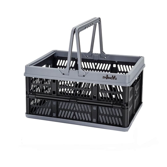 Foldable Plastic Storage Basket with Handles, Collapsible Crate Organizer for Home, Office, Car, Available in Black Pink Blue White
