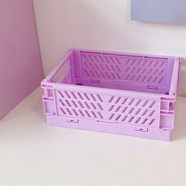 Small Foldable Storage Bins for Desk Organization, Stackable Mini Plastic Storage Crates for Home Office Organizer, Folding Small Storage Basket Containers - 5.9x3.9x2.2in
