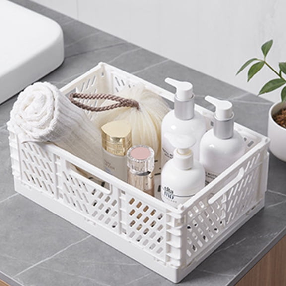 Small Foldable Storage Bins for Desk Organization,Stackable Mini Plastic Storage Crates for Home Office Organizer,Folding Small Storage Basket Containers(White)