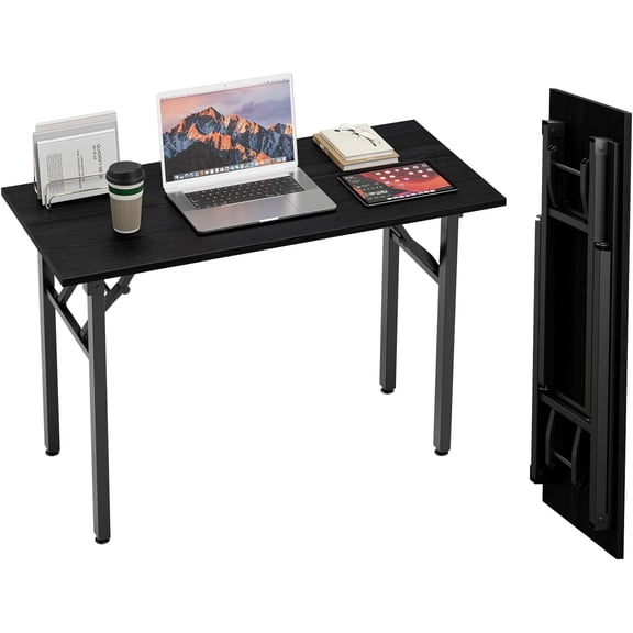 Small Folding Computer Desk 43.3 Inch Portable Office Desk No Assembly Compact Dark Oak