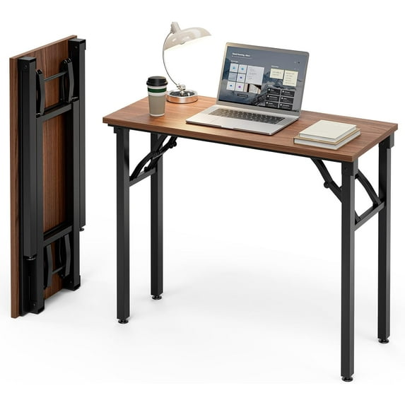 Small Folding Computer Desk – Portable 35.8 Inch Foldable Laptop Table, Collapsible and Compact for Easy Storage and Fast Setup, Lightweight for Small Spaces, Craft and Study Use, Dark Walnut