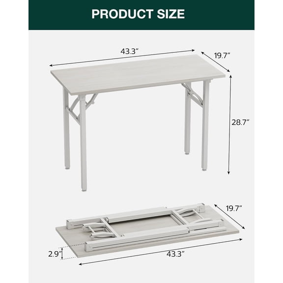 Small Folding Computer Desk – Portable 43.3 Inch Foldable Laptop Table, Collapsible and Compact for Easy and Fast Setup, Lightweight for Small Spaces, Home Craft and Study Use, White Ash