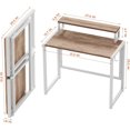 thumbnail image 1 of Small Folding Desk 31.5 Inch, Foldable Computer Desks with LED Lights and Monitor Stand, Work Portable Table for Bedroom Home Office,Vintage Oak, 1 of 4