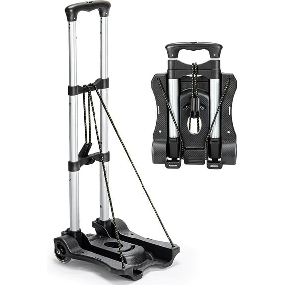 Small Folding Hand Truck Dolly with 2 Wheels, Foldable Luggage Cart, Lightweight Aluminum Collapsible Trolly Portable Dolly for Moving Airport Travel Use