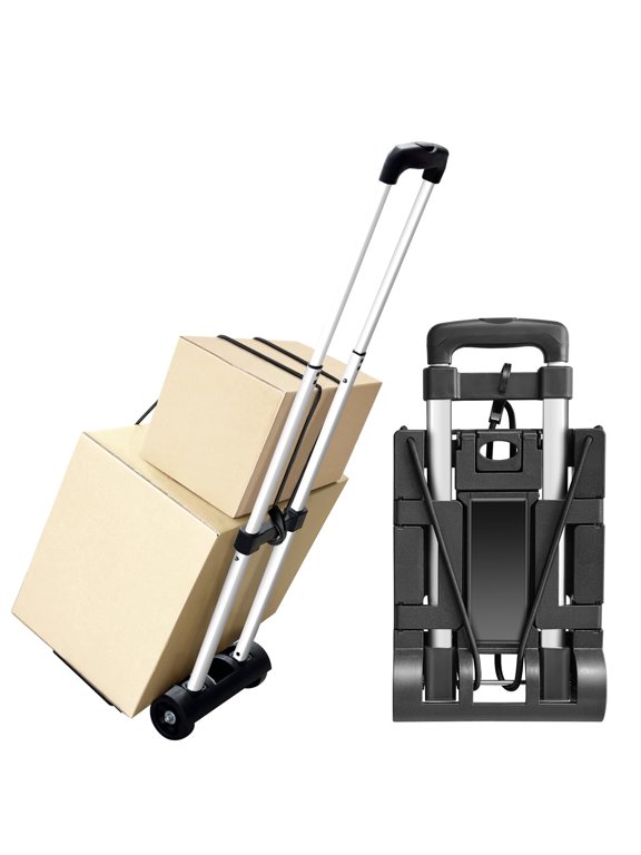 Small Folding Hand Truck Dolly with 2 Wheels, Foldable Luggage Cart, Lightweight Aluminum Collapsible Trolly Portable Dolly for Moving Airport Travel Use