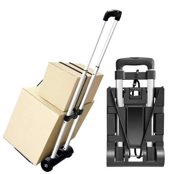 Small Folding Hand Truck Dolly with 2 Wheels, Foldable Luggage Cart, Lightweight Aluminum Collapsible Trolly Portable Dolly for Moving Airport Travel Use