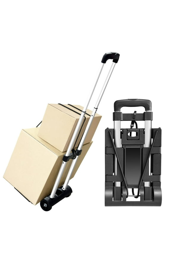 Small Folding Hand Truck Dolly with 2 Wheels, Foldable Luggage Cart, Lightweight Aluminum Collapsible Trolly Portable Dolly for Moving Airport Travel Use