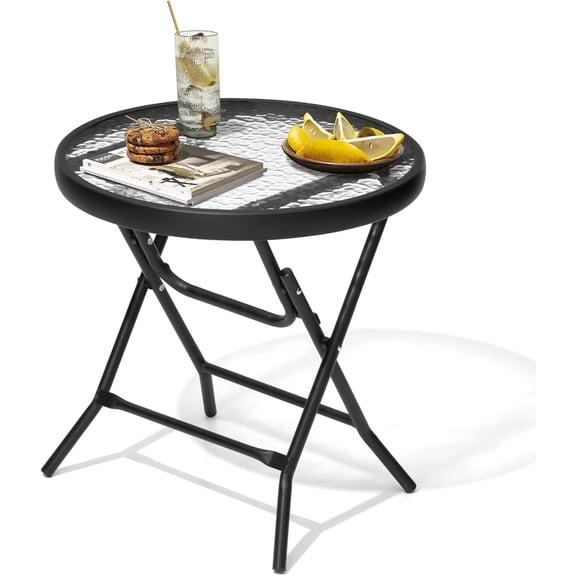 Small Folding Outdoor Side Table for Patio Pool Balcony Deck Porch in Black