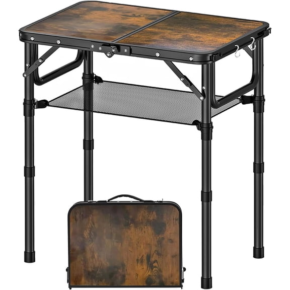 Small Folding Picnic Table with Storage Net, 3 Adjustable Heights, Aluminum Portable Table with Carrying Handle