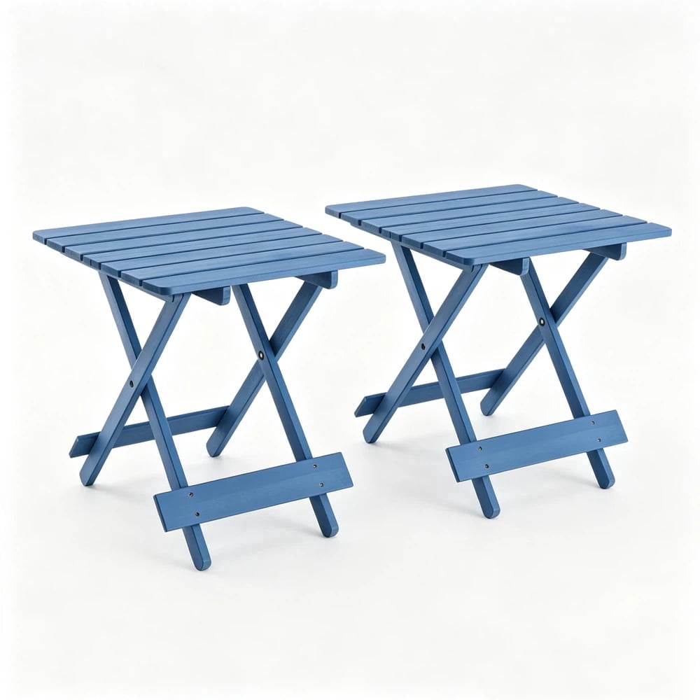 Small Folding Square Patio Table Set of 2, Outdoor Solid Wood Side Table for Backyard, Balcony, Portable Camping Folding Table Design Space-Saving