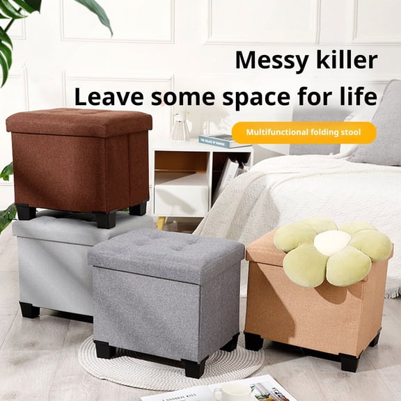 Small Folding Storage Foot Rest Stool with Lid Large Capacity 100KG Load Capacity Solid Color Clothes Toys Bedroom Storage Stool