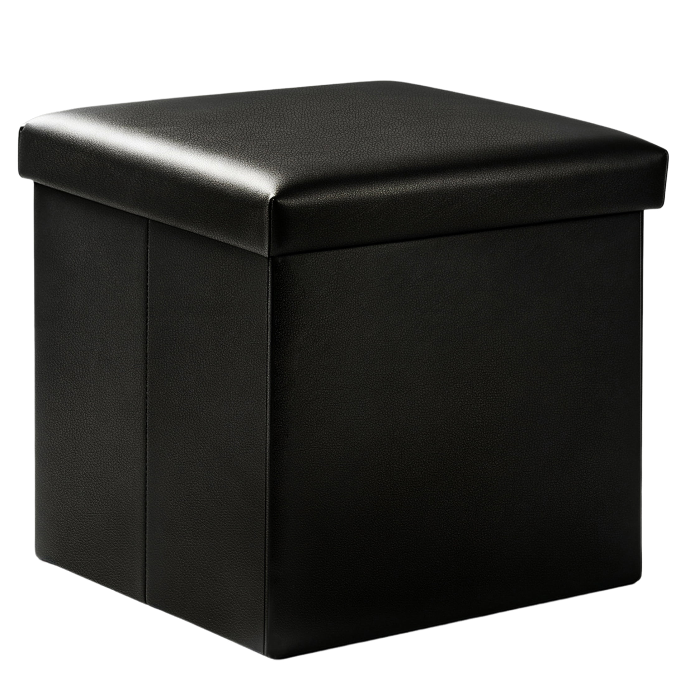 Small Folding Storage Ottoman Bench, Square Leather Footstool Bench with Storage, Foot Rest Stool for Living Room, Bedroom, Dorm, Load up to 220 lb, 15x15x15in