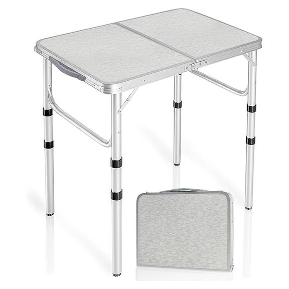 Small Folding Table 2 Feet, Small Foldable Table Adjustable Height, Lightweight Portable Aluminum Camping Table, 3 Heights, 23in x 15 in x 10 in