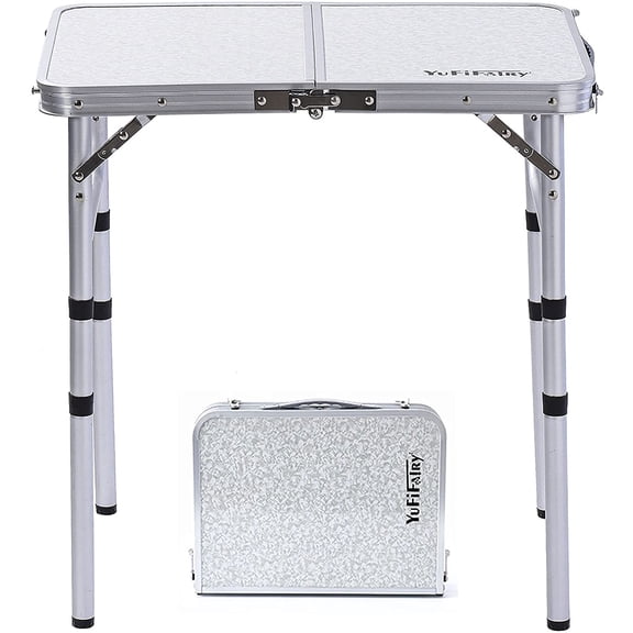 Small Folding Table 24"L x 16"W with 3 Adjustable Heights Silver