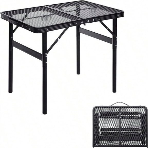 Small Folding Table 2FT Grill Table Foldable Camping Table Picnic Portable Mesh 2 Height Adjustable Outdoor Beach BBQ Black 23.6*15.7* 9.4/20.4inch