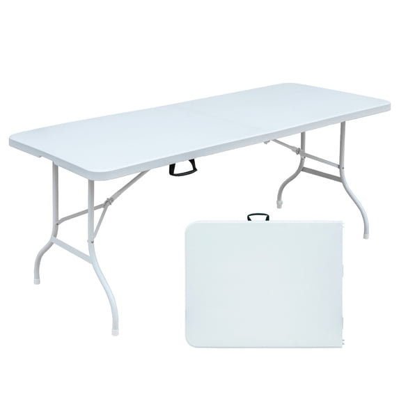 Small Folding Table, 6FT Portable Folding Plastic Dining Table with Carrying Handle, Indoor Outdoor Table for Picnic, Party, Camping, BBQ, Anti-Slip Foot and Easy Setup, JA1664