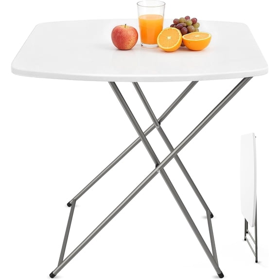 Small Folding Table Portable, 18" Adjustable Height Personal Laptop TV Tray, Camping Table, HDPE Plastic Top with Steel Frame,White