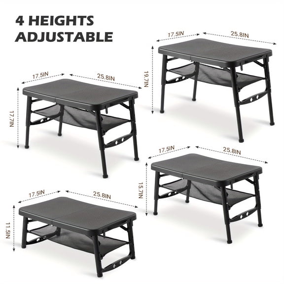 Small Folding Table Portable For Camping - Adjustable Height Lightweight Foldable Table With Nets For Outdoor Cooking, Picnic, Beach, Travel