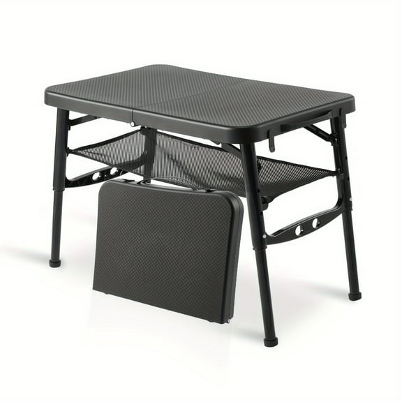 Small Folding Table Portable For Camping - Adjustable Height Lightweight Foldable Table With Nets For Outdoor Cooking, Picnic, Beach, Travel
