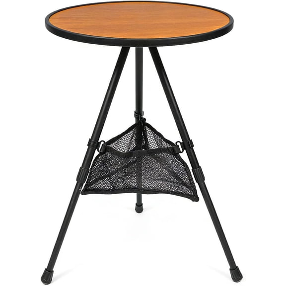 Small Folding Table Round Portable Patio Table Tool-Free Assembly Height Adjustable Side Table Easy to Carry and Move (Brown)