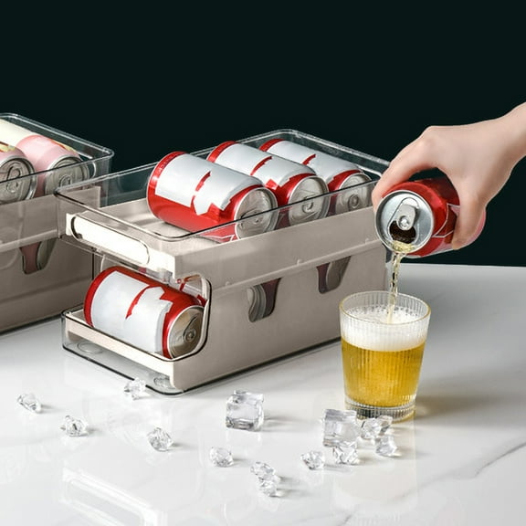 Small Food Storage Containers with Lids Double-Layer Automatic Rolling Storage Rack Transparent Cola Beer Can Organizing Storage Box for Refrigerator