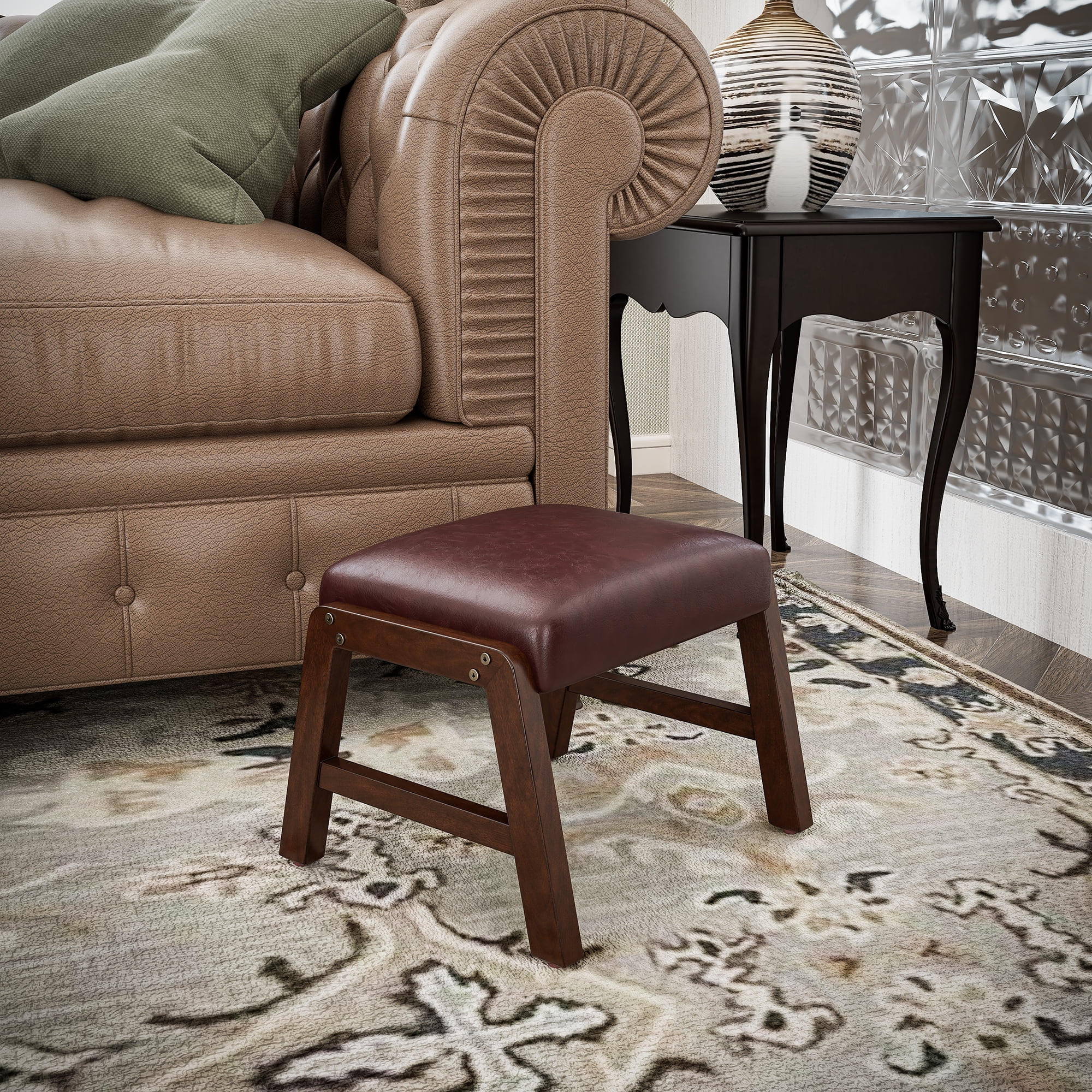 Small Foot Rest Ottoman, PU Leather Rectangle Foot Stool with Non-Skid ...