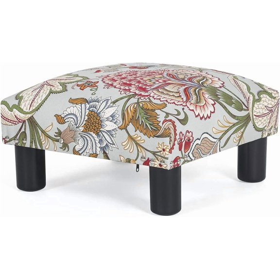Small Foot Rest Stool Ottoman, 15" Fabric Square Footstool Upholstered Footrest for Chair, Under Desk, Office, Living Room, Boho Floral