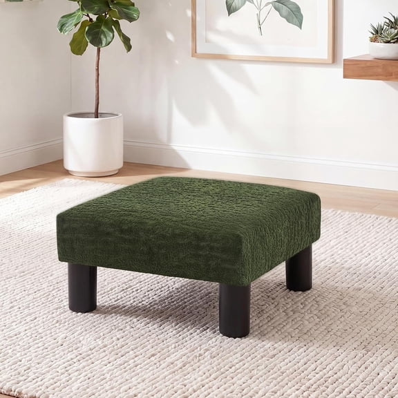 Small Foot Rest Stool Ottoman, 3D Velvet Square Upholstered Footstool for Chair, Under Desk, Office, Living Room, Deep Green
