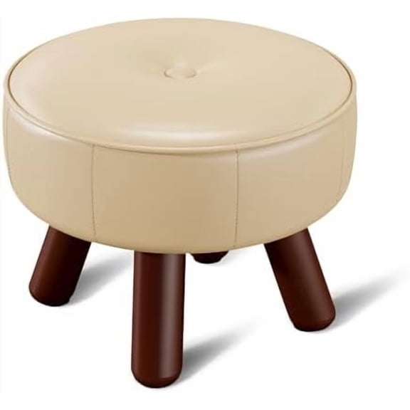 Small Foot Stool 13in, Round Faux Leaher Ottoman Foot Rest for Living Room, Under Desk Footstool Foot Rest with Non-Skid Rubber Legs for Bedroom, Entryway, 13''L x 13''W x 10.2''H, White