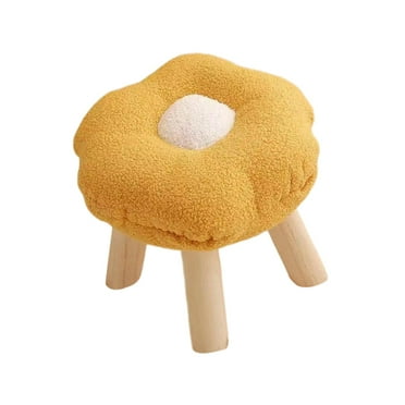 Small Foot Stool Foot Rest with Wooden Leg Non Slip Multifunctional Foot Rest Cute Pouf Soft Sofa Footstool Footrest for Playroom Apartment Yelliow