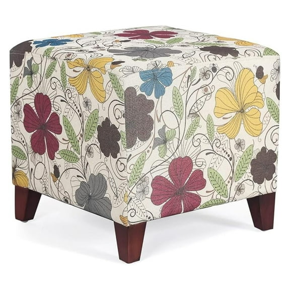 Small Foot Stool Ottoman, 16.3" Linen Cube Ottoman Foot Rest with Wood Legs, Upholstered Ottomans Footstool for Living Room, Bedroom, Couch,