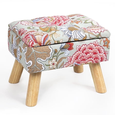 Small FootOttoman with Storage Rest  15" Fabric Square Footstool Upholstered Footrest for Chair, Under Desk, Office, Living Room, Boho Floral