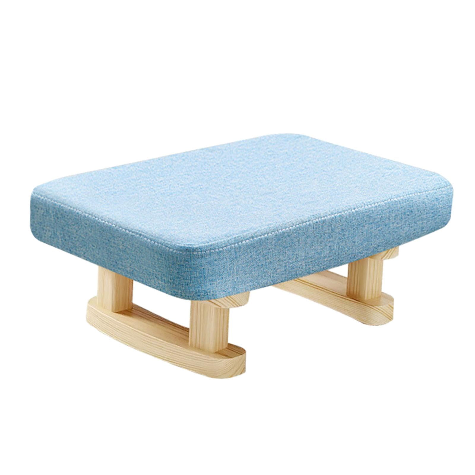 Small Footstool Foot Rest with Wooden Legs, Rectangle Chair Step Stool  Padded Foot Stool Small Ottoman for Guest Room Bedroom Blue 