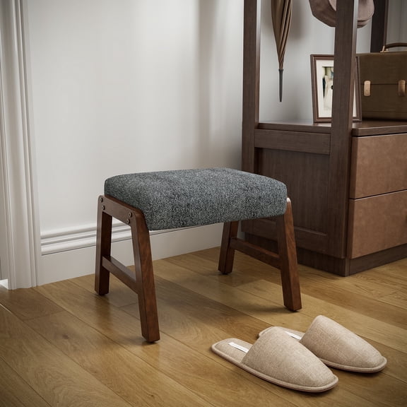 Small Footstool Ottoman, Fabric Wooden Foot Rest Ottoman with Wood Legs, Small Foot Stool Sofa Footrest Extra Seating for Living Room Entryway Office, Charcoal Grey