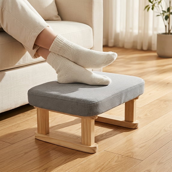 Small Rectangular Key Small Footstool Ottoman, Rectangle Fabric Foot Rest Stool with Wooden ...